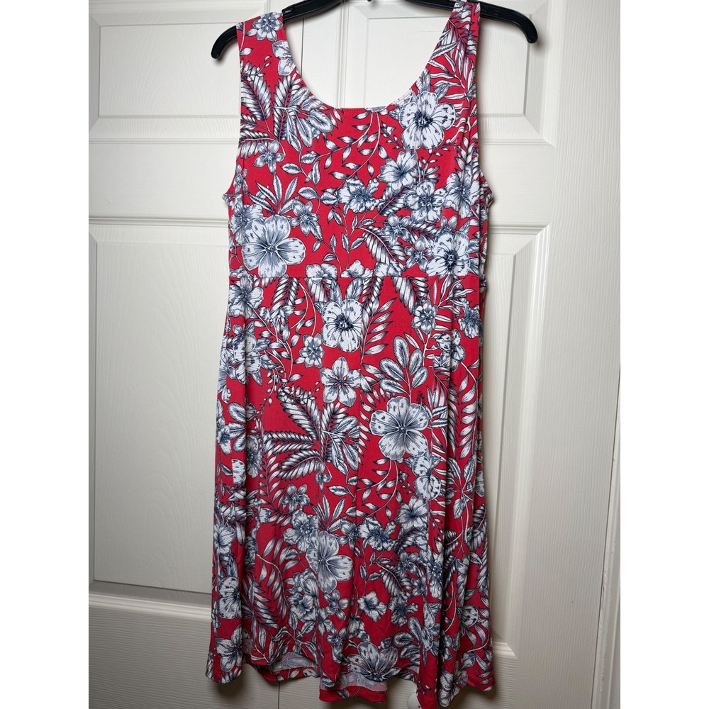 Connected Apparel Red Floral Sleeveless Empire Waist Dress Women's 12
